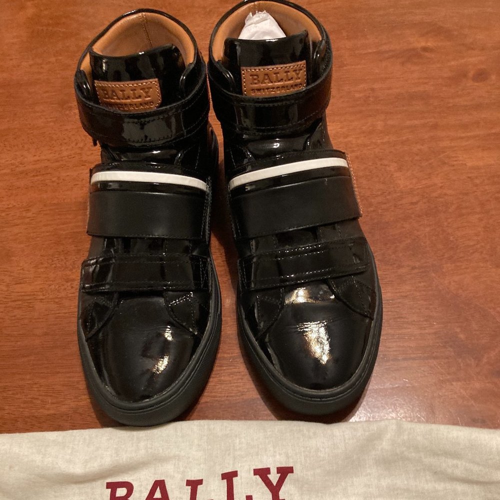Bally Henrick Men’s Designer Black Leather High Top Sneaker with Velcro